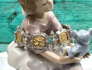 TAGLIAMONTE Designs (1686) 925SS/18K 2-Tone Cameo Bracelet*Hercules, Poseidon*Reg.$800