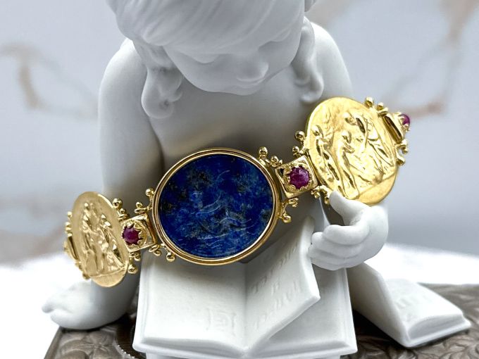 TAGLIAMONTE Designs (2359B) 925/YGP Lapis Lazuli Cameo Bracelet*Cupid*Reg.$500