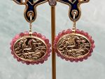 TAGLIAMONTE Designs (2063E) 925SS/YGP Cameo Earrings*Tourmaline*Aurora,Chariot*Reg.$240