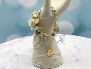 TAGLIAMONTE Designs (RS460) 925SS/YGP Cameo Bracelet *Turquoise*Fortuna*Reg.$250