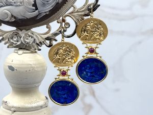 TAGLIAMONTE Designs (2321E) 925/YGP Lapis Lazuli Cameo Earrings*Cupid*Reg.$300