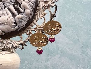 TAGLIAMONTE Designs (SH498) 18K Cameo Earrings w/ Rubies*Aphrodite/Cupid*Reg.$1690