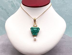 TAGLIAMONTE DESIGNS (1668) 925SS/YGP Malachite Cameo Pendant *Medusa*Reg.$250