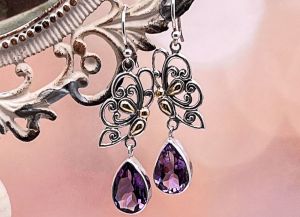 SAMUEL B *BJC* (59872E.A) 925SS /18K Amethyst Butterly Earrings *Reg.$165*