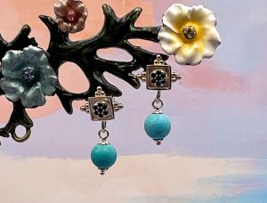 TAGLIAMONTE Designs (1162) 925SS Drop Earrings *Black Spinel,Turquoise*Reg.$130