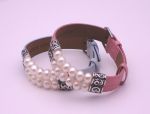 925 Sterling Silver / Leather + Pearl Bracelet (956P) *PINK*