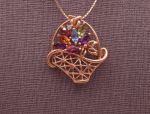 14K Gemstone Basket of Flowers Pin-Pendant with 14K Chain (1124)