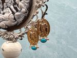 TAGLIAMONTE Designs (SH806) 18K  Cameo Earrings with Sleeping Beauty Turquoise*3 Graces*Reg.$1500