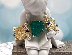 TAGLIAMONTE Designs (SH206B) 925SS/YGP Venetian Cameo Bracelet with *Lapis, Pearls*Medusa, Aurora*Reg.$800