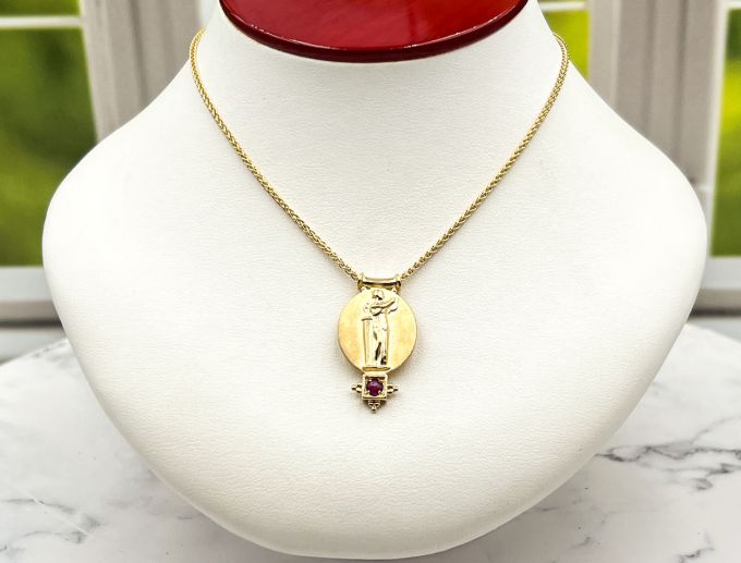 TAGLIAMONTE Design(2192N) 925SS/YGP Cameo Necklace*Ruby*Euterpe*Reg.$200