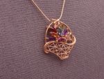 14K Gemstone Basket of Flowers Pin-Pendant with 14K Chain (1124)