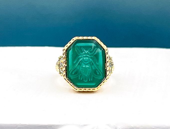 TAGLIAMONTE Designs (SH551-Green) 925SS /YGP Ring *Busy Bee*Size 7*Reg.$265