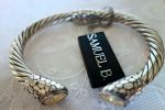 SAMUEL B *BJC* (726) 925SS/18K Hinged 7 mm Cable Bangle Bracelet