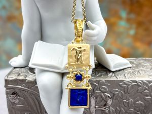 TAGLIAMONTE Designs (2339P) 925/YGP Lapis Lazuli Cameo Pendant*Psyche, Amore*Reg.$180