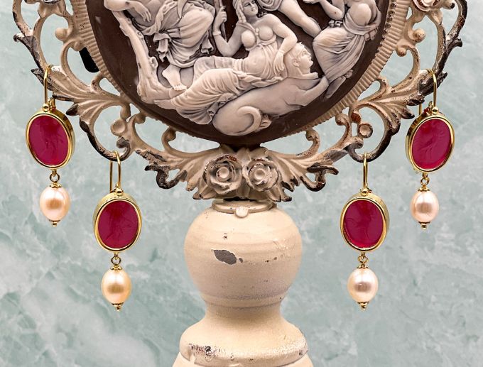 TAGLIAMONTE Designs (2021E,2022E) 925SS/YGP Venetian Cameo Earrings*Reg.$180