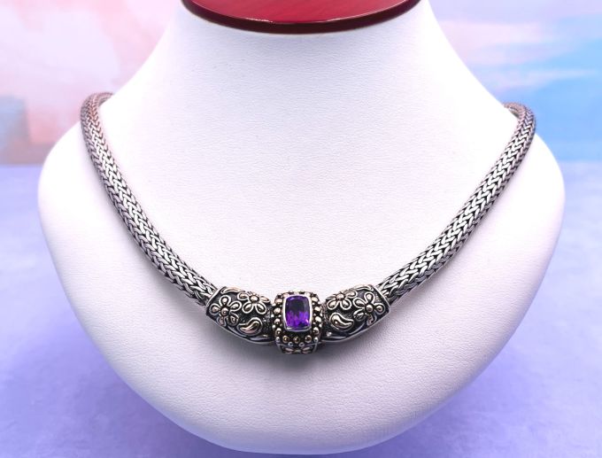 SAMUEL B *BJC* (921)  925 SS + 18K Flexible Braided Necklace*Amethyst*