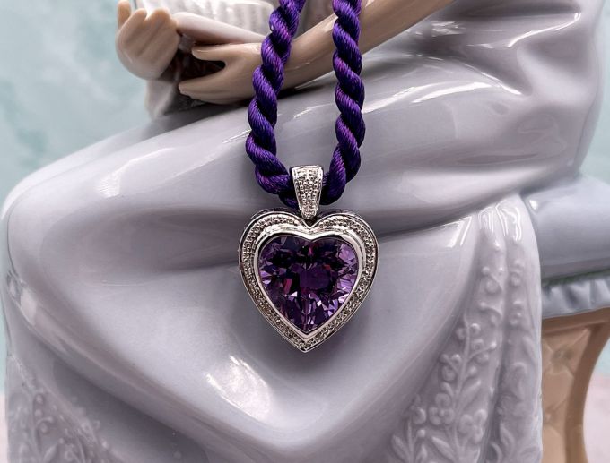 Chuck Clemency Designs (1116) 14K White Gold Amethyst and Diamond Heart Pendant *Gorgeous*Reg.$1500