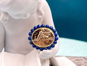 TAGLIAMONTE Designs (2152R) 925SS/YGP Cameo Ring*Lapis*Diana, Acteon*Size 7*Reg.$160