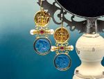 TAGLIAMONTE Designs (2173E) 925SS/YGP Venetian Cameo Earrings*Parthenon,Athena*Reg.$280