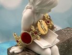 TAGLIAMONTE Design(1991B) 925 SS/YGP Venetian Cameo Bracelet *Rubies*Ceres*Reg.$500