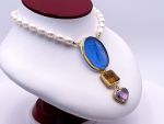 TAGLIAMONTE Designs (DB039) 925SS/ YGP Venetian Cameo Necklace w/ Pearls, Amethyst, Citrine *Maened*Reg.$450