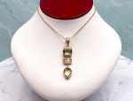 TAGLIAMONTE Designs (1843) 925SS/ YGP Triple Gemstone Pendant w/ Lemon Quartz, Rutillated Quarz, Citrine *Reg.$300