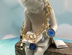 TAGLIAMONTE Designs (1993B) 925SS/YGP Venetian Charm Cameo Bracelet *Blue Topaz*Reg.$350