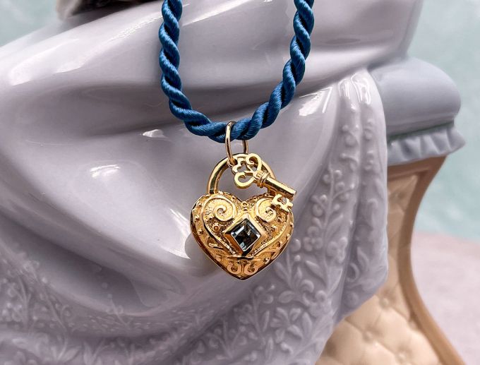 Arts Elegance (1112) 14K Heart Pendant with Key Blue Topaz Accent *Reg. $900*