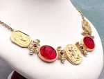 TAGLIAMONTE Designs (SH453N-Red) 18K Venetian Cameo Necklace with *Rubies+ Pearls*Aphrodite, Cupid, Pan*Reg.$5800