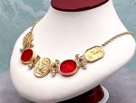TAGLIAMONTE Designs (SH453N-Red) 18K Venetian Cameo Necklace with *Rubies+ Pearls*Aphrodite, Cupid, Pan*Reg.$5800