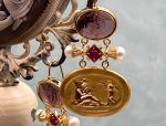 TAGLIAMONTE Designs (SH151-Amy) 18K Venetian Cameo Earrings w/ Pearls*Venus,Cupid*Reg.$2500
