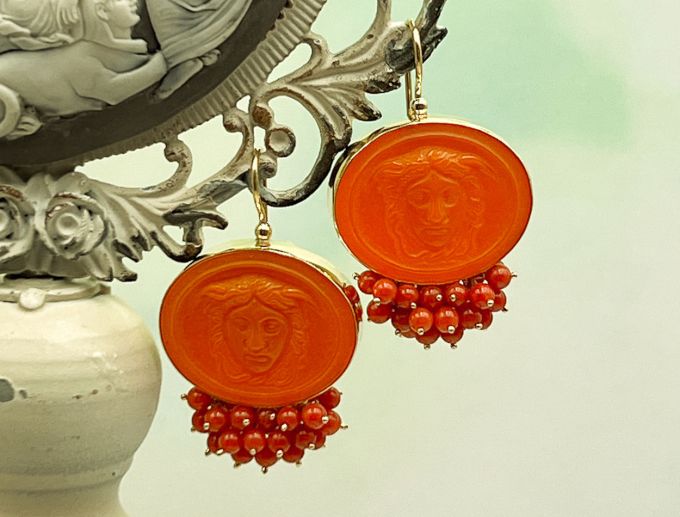 TAGLIAMONTE Designs (OR038-GR) 925SS/YGP Venetian Cameo Earrings *Medusa*Reg.$425