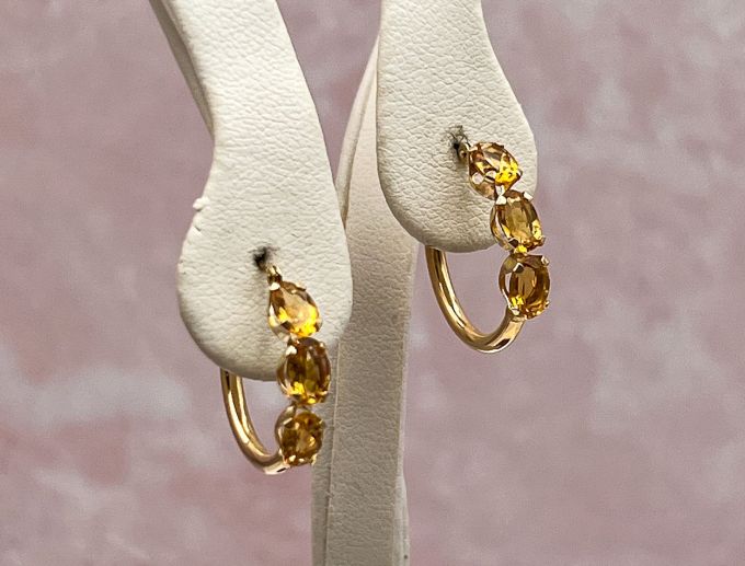 14K Yellow Gold Citrine Hoop Earrings (2802)*Reg.$180