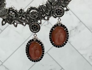 TAGLIAMONTE Designs (2050E) 925SS/Rhod. Venetian Intaglio Earrings *Pandora*Reg.$200