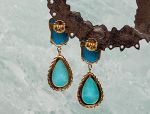 TAGLIAMONTE Designs (1788) 925SS/ YGP Magnesite/Amazonite Cameo Earrings *Flora*Reg.$360