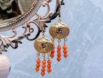 TAGLIAMONTE Designs (1558) 925SS/ YGP Cameo Earrings w/ Coral Beads *Medusa*Reg.$150