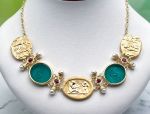TAGLIAMONTE Designs (1419A) 925SS/YGP Venetian Cameo Necklace w/ *Rubies+ Pearls*Aphrodite, Cupid, Pan, Gryphon*Reg.$600