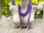 Versatile Amethyst and Pearl Beaded Scarf Necklace (LDM7547)