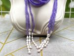 Versatile Amethyst and Pearl Beaded Scarf Necklace (LDM7547)