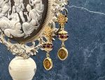 TAGLIAMONTE Designs (SH273-Amber) 925SS/YGP + Venetian Cameo Earrings W/ Garnet Beads*Reg.$250