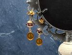 TAGLIAMONTE Designs (SH273-Amber) 925SS/YGP + Venetian Cameo Earrings W/ Garnet Beads*Reg.$250