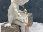 TAGLIAMONTE Designs (933-Pink) 925SS/YGP Venetian Intaglio Charm Bracelet *Pearl Strand*Reg.$160