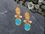 TAGLIAMONTE Designs (2210E) 925SS/YGP Magnesite Cameo Earrings *Roman Coin, Mercury*Reg.$280