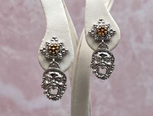 TAGLIAMONTE Designs (1951) 925SS/Rhod.,14K Cameo Earrings*Carnivale* Reg.$190