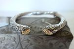 SAMUEL B *BJC* (726) 925SS/18K Hinged 7 mm Cable Bangle Bracelet