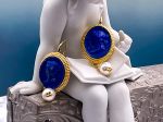 TAGLIAMONTE Designs (Q21107) 925SS/YGP Lapis Cameo Earrings *Ceres*