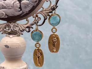 TAGLIAMONTE Designs (2312E) 925SS/YGP Venetian Intaglio Earrings *Busy Bee*Reg.$240
