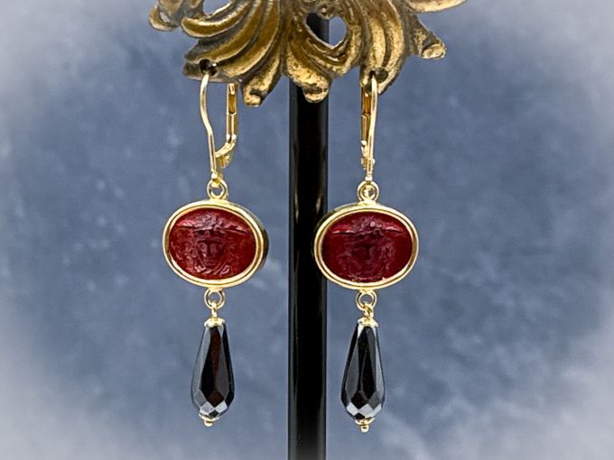 TAGLIAMONTE Designs (2200E) 925SS/YGP Venetian Cameo Earrings *Medusa*Reg.$185