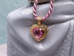 Arts Elegance (1118A) 14K Yellow Gold Pink Topaz Heart Pendant *The Maria Pearl Heavenly Heart*