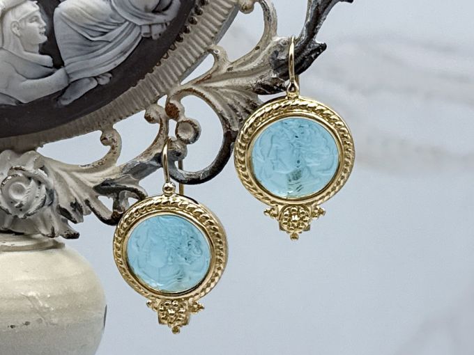 TAGLIAMONTE Designs (2310E) 925SS/YGP Venetian Cameo Earrings*Arethusa*Reg.$280